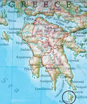Location of the island of Kythira